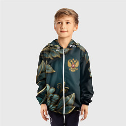 Ветровка с капюшоном детская Золотые листья и герб России, цвет: 3D-белый — фото 2