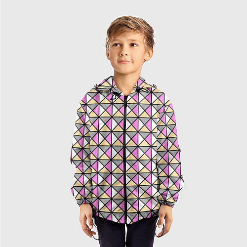 Детская ветровка Геометрический треугольники бело-серо-розовый / 3D-Черный – фото 3