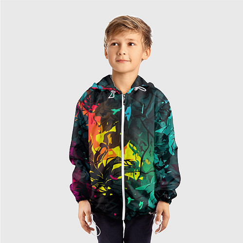 Детская ветровка Яркие разноцветные абстрактные листья / 3D-Белый – фото 3