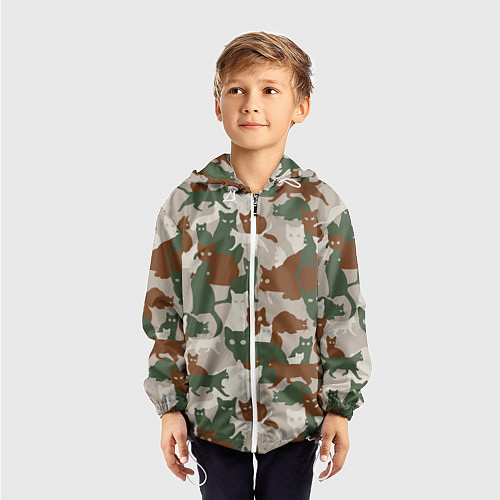 Детская ветровка Кошки - камуфляж / 3D-Белый – фото 3