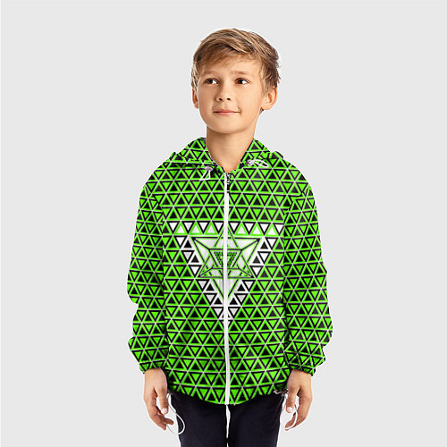 Детская ветровка Зелёные и чёрные треугольники / 3D-Белый – фото 3