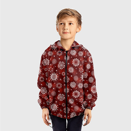 Детская ветровка Snowflakes on a red background / 3D-Черный – фото 3