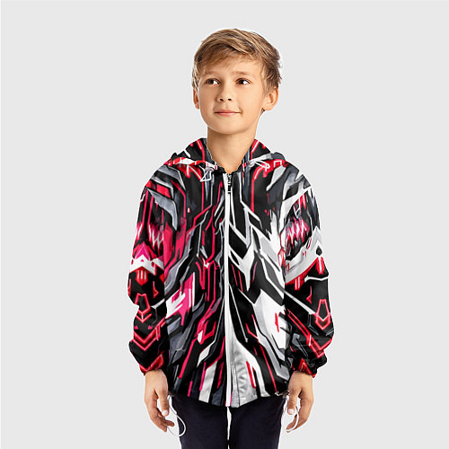 Детская ветровка Красно-белая абстракция на чёрном фоне / 3D-Белый – фото 3