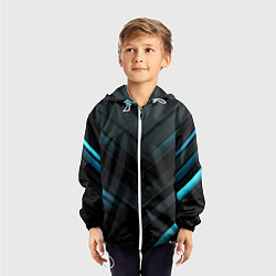 Ветровка с капюшоном детская Синее неоновое свечение геометрическая темная абст, цвет: 3D-белый — фото 2