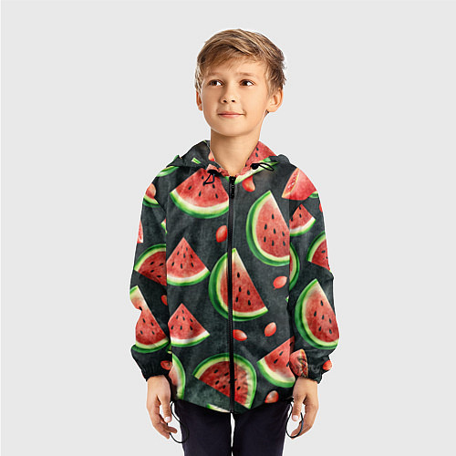 Детская ветровка Паттерн красные дольки арбуза / 3D-Черный – фото 3