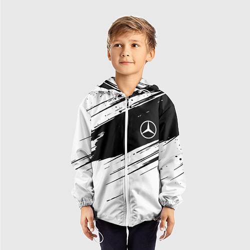 Детская ветровка Mercedes benz краски чернобелая геометрия / 3D-Белый – фото 3
