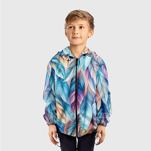 Детская ветровка Акварельные перья птиц / 3D-Черный – фото 3