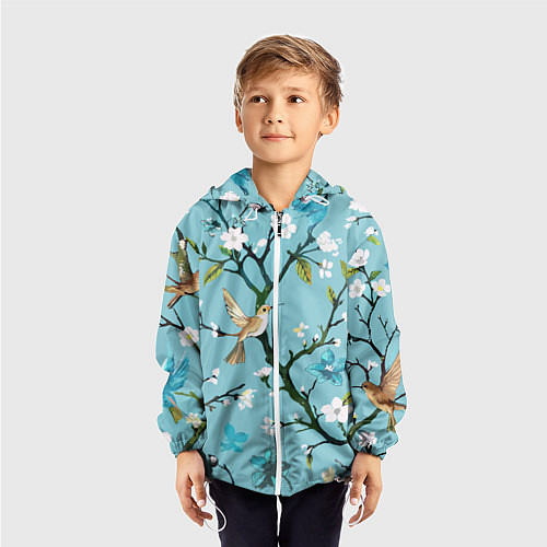Детская ветровка Колибри ветка цветущего сада / 3D-Белый – фото 3