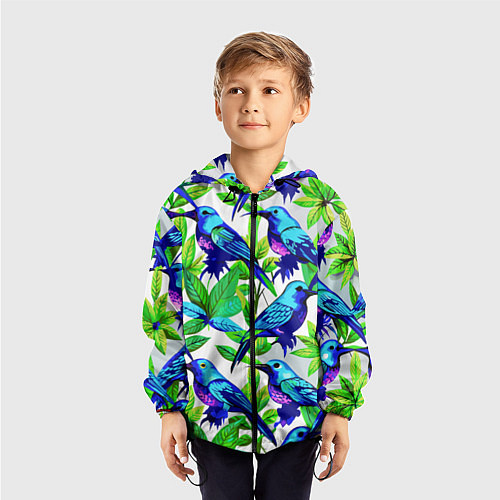 Детская ветровка Паттерн маленькое синее колибри / 3D-Черный – фото 3