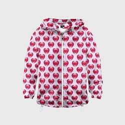 Ветровка с капюшоном детская Двойное сердце на розовом фоне, цвет: 3D-белый