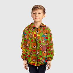 Ветровка с капюшоном детская Мишки игрушечные и сердечки, цвет: 3D-черный — фото 2