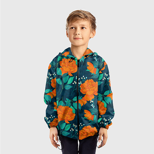 Детская ветровка Паттерн с оранжевыми цветами / 3D-Черный – фото 3