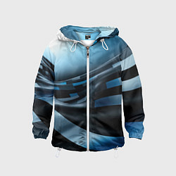Ветровка с капюшоном детская Черно-синий абстрактный спортивный стиль, цвет: 3D-белый