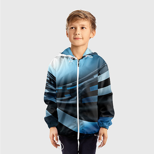Детская ветровка Черно-синий абстрактный спортивный стиль / 3D-Белый – фото 3