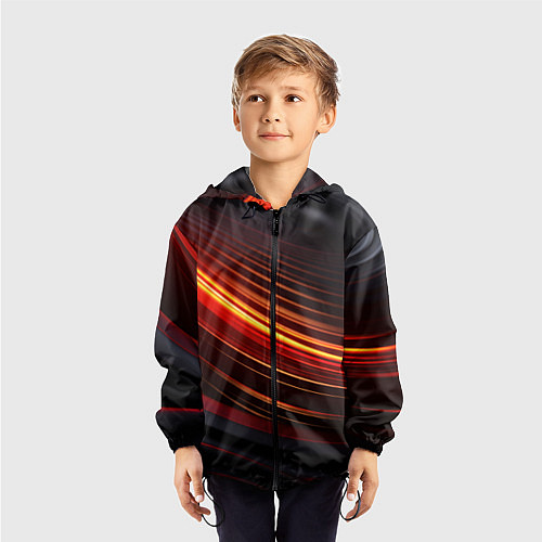 Детская ветровка Яркая оранжевая полосы на черной абстракции / 3D-Черный – фото 3