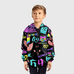 Ветровка с капюшоном детская 6ix9ine logo rap bend, цвет: 3D-черный — фото 2