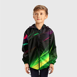Ветровка с капюшоном детская Geometry stripes кислотный неон, цвет: 3D-черный — фото 2