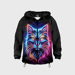 Ветровка с капюшоном детская Суровый неоновый кот, цвет: 3D-черный