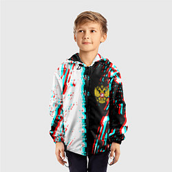 Ветровка с капюшоном детская Россия глитч краски текстура спорт, цвет: 3D-черный — фото 2