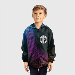 Ветровка с капюшоном детская Inter футбольная сетка, цвет: 3D-черный — фото 2