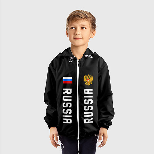 Детская ветровка Россия три полоски на черном фоне / 3D-Белый – фото 3
