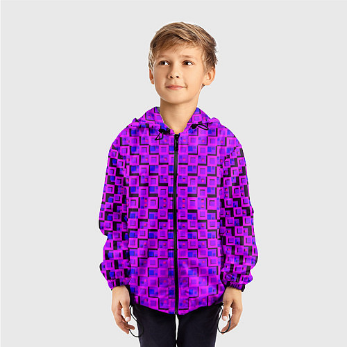 Детская ветровка Фиолетовые квадраты на чёрном фоне / 3D-Черный – фото 3