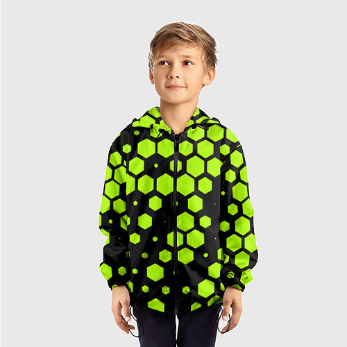 Детская ветровка Зеленые соты киберпанк / 3D-Черный – фото 3