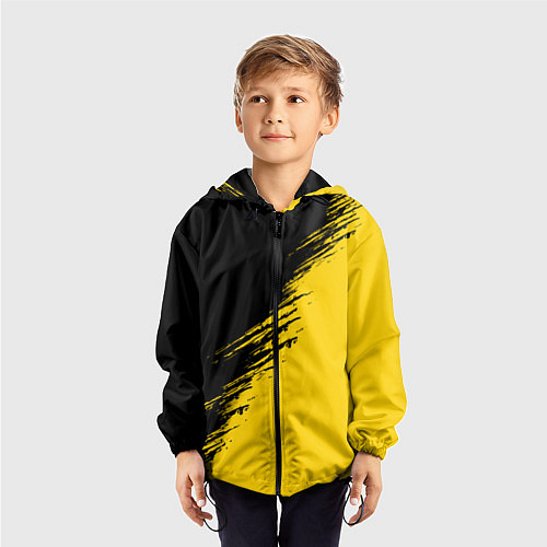 Детская ветровка Черные штрихи на желтом фоне / 3D-Черный – фото 3