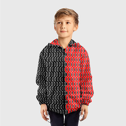 Детская ветровка Чёрно-красный паттерн с белой обводкой / 3D-Черный – фото 3