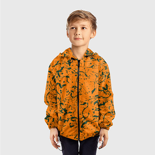 Детская ветровка Оранжевый с брызгами зеленой краски / 3D-Черный – фото 3