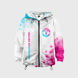 Ветровка с капюшоном детская Manchester United neon gradient style вертикально, цвет: 3D-черный