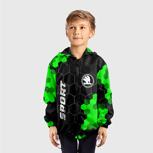 Детская ветровка Skoda green sport hexagon / 3D-Черный – фото 3