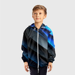 Ветровка с капюшоном детская Темная синяя стильная абстракция на черном фоне, цвет: 3D-белый — фото 2