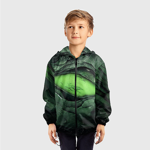 Детская ветровка Разрез на зеленой абстракции / 3D-Черный – фото 3