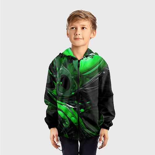 Детская ветровка Green dark abstract geometry style / 3D-Черный – фото 3