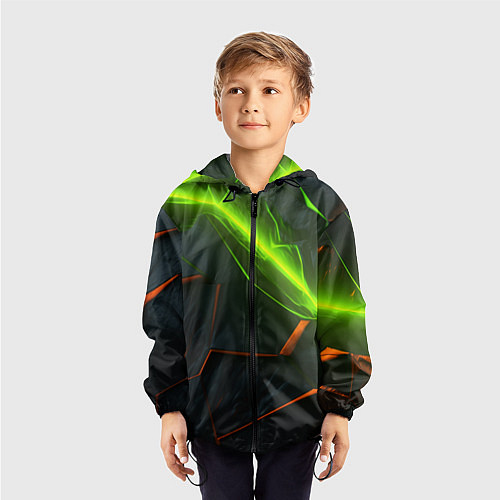 Детская ветровка Green neon abstract geometry / 3D-Черный – фото 3