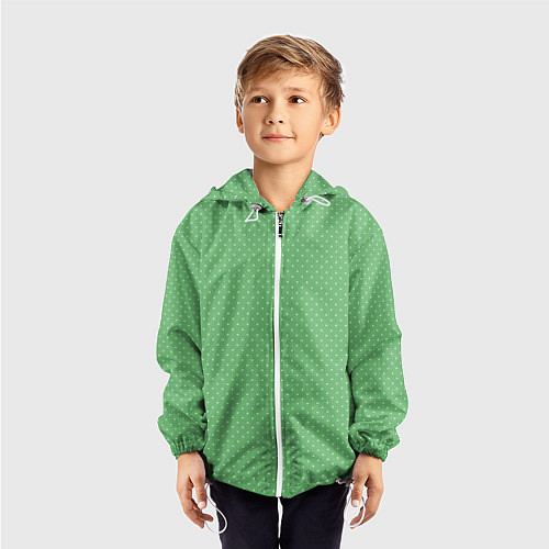 Детская ветровка Светлый зелёный в маленький белый горошек / 3D-Белый – фото 3