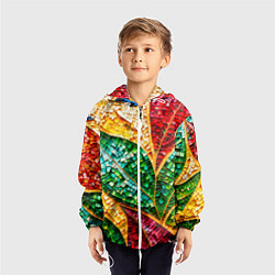 Ветровка с капюшоном детская Яркая мозаика с разноцветным абстрактным узором и, цвет: 3D-белый — фото 2