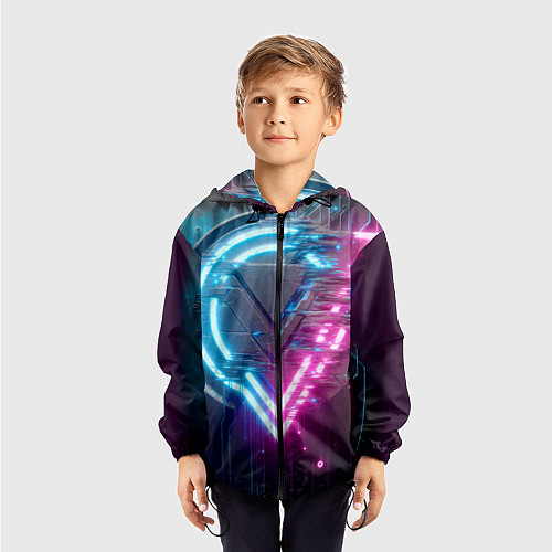 Детская ветровка Neon geometric abstraction - ai art / 3D-Черный – фото 3