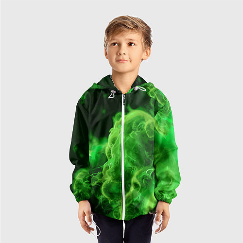 Детская ветровка Зелёный густой дым - inferno green / 3D-Белый – фото 3