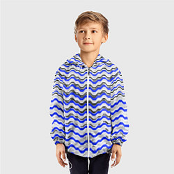 Ветровка с капюшоном детская Black and blue stripes on a white background, цвет: 3D-белый — фото 2