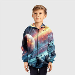 Ветровка с капюшоном детская Объемный космос и планеты, цвет: 3D-черный — фото 2