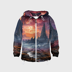 Ветровка с капюшоном детская Космический фантазийный мир на другой планете, цвет: 3D-белый