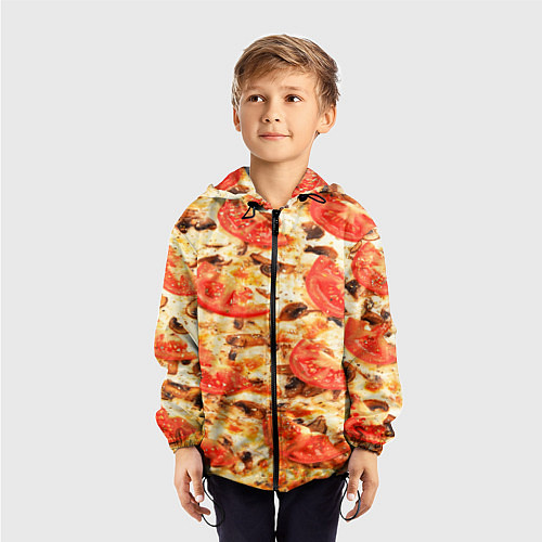 Детская ветровка Пицца с грибами и томатом - текстура / 3D-Черный – фото 3