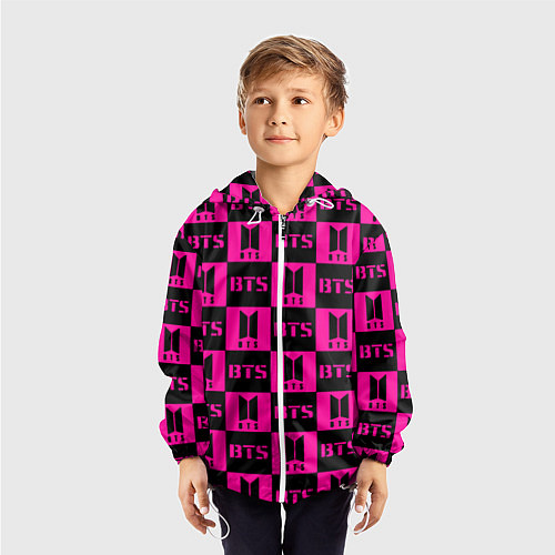 Детская ветровка BTS pattern pink logo / 3D-Белый – фото 3