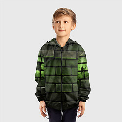 Ветровка с капюшоном детская Зеленые неоновые кирпичи, цвет: 3D-черный — фото 2