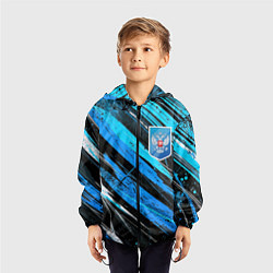 Ветровка с капюшоном детская Герб России на абстрактном синем фоне, цвет: 3D-черный — фото 2