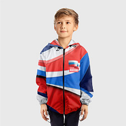 Ветровка с капюшоном детская Герб России на абстрактном фоне в цветах России, цвет: 3D-черный — фото 2
