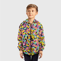 Ветровка с капюшоном детская Пиксельный камуфляжный паттерн в неоновых цветах, цвет: 3D-черный — фото 2