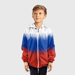 Ветровка с капюшоном детская Российский флаг градиент, цвет: 3D-белый — фото 2